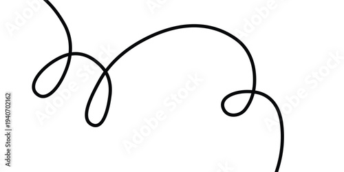 Curly single line. Wavy scribbles and decorative embellishments in editable strokes. Wiggly curvy doodle elements isolated on a white background. Irregular vector illustration