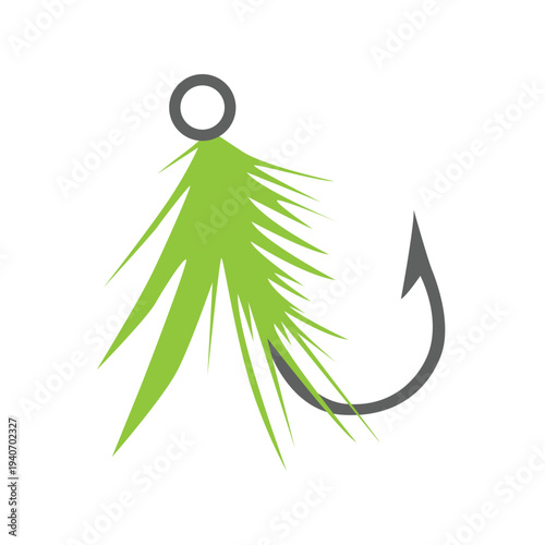 Stylized fishing lure icon in green and gray