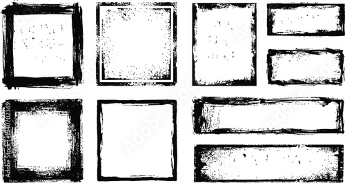 Black grunge frames and borders with distressed texture for design