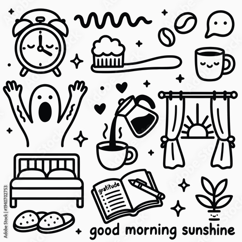 Good morning sunshine doodle elements for greeting cards and posters
