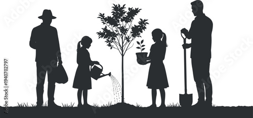 Family planting a tree together in harmony