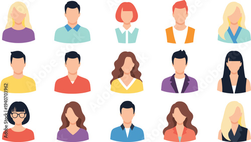 Diverse People Avatar Icon Set with Flat Vector Characters, Professional Male and Female Portraits for Web User Profiles, Social Media, and Team Pages