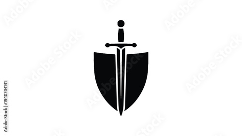 Shield with sword icon symbol logo graphic design element isolated on transparent background