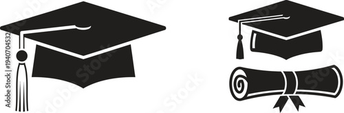 Graduation icons with cap gown and diploma