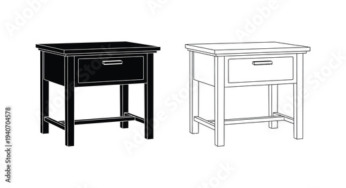 Two bedside tables one dark and one light presented as a silhouette