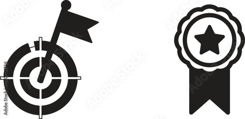 Target and star award icons in black and white