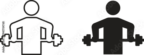 Black and white human figures lifting dumbbells