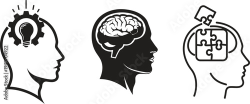 Human brain illustrations with various thoughts and ideas