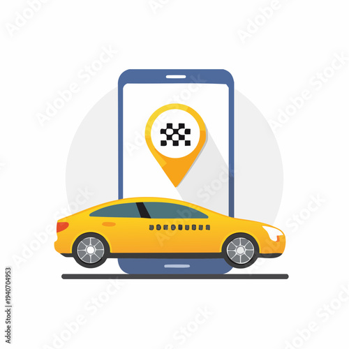 Taxi car application on smartphone. Online taxi booking service. Location pointer and taxi car