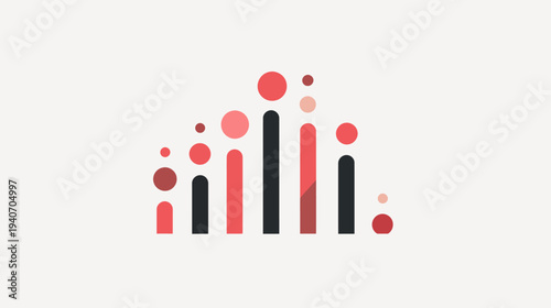 Abstract illustration of red and black vertical bars with circles