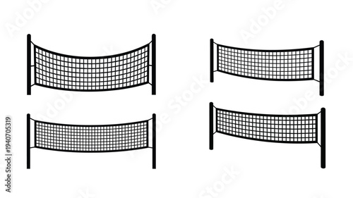 Four black volleyball nets arranged on a white background silhouette