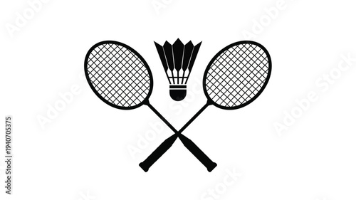 Two badminton rackets crossed with a shuttlecock minimalist silhouette