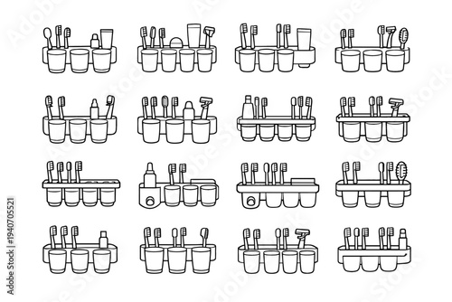 Icon geometry organizer mounted grouping holder toothbrush usability vector clean brush wall