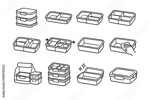 Stackable container icon flexible food internal interior layout divider vector customizable