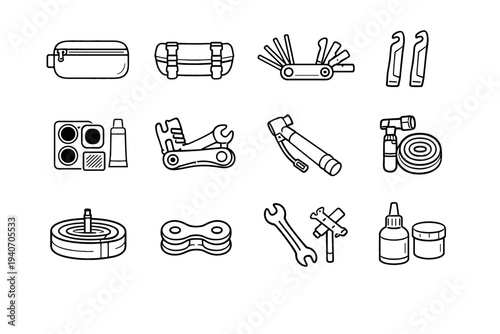 Vector balanced outline colorway icon neutral minimalist design bike repair aesthetics