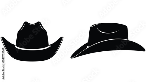 Two cowboy hats displayed in a striking black silhouette