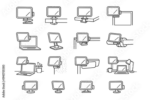 Clip versatile edge modern flexibility vector adaptable mirror frame tidy desk icon