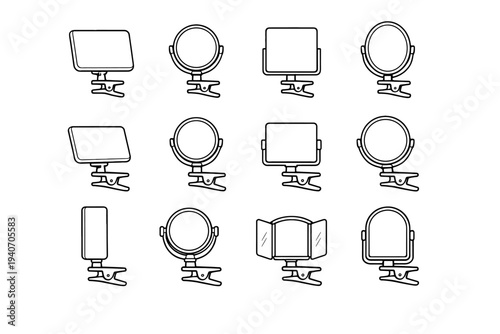 Vector minimalist aesthetic outline mirror subtle visual desk modern neutral tidy icon