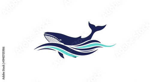 Stylized Whale Illustration with Wavy Lines and Oceanic Colors.