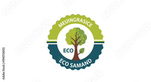 Eco friendly logo with tree and green leaves symbolizing nature and sustainability.