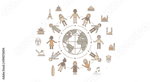 Global Unity and Diversity Represented by People and Landmarks.