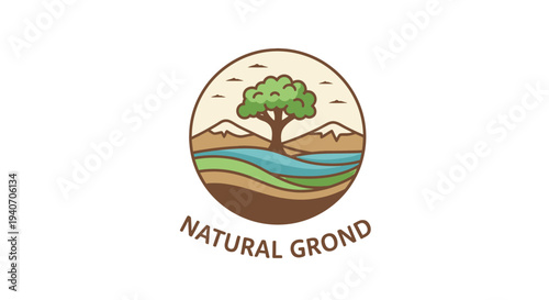 Natural Ground Logo with Tree and Landscape Elements.