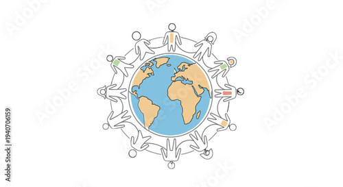 Global unity and connection symbolized by interconnected people around the Earth.