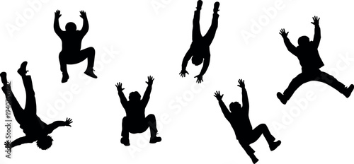 Silhouettes of people jumping and dancing in various poses