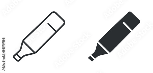 Marker pen icon set, permanent marker writing tool symbol, outline and solid silhouette style. Vector illustration.