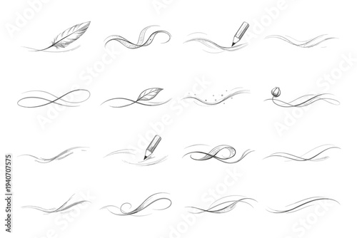 Graphite motion icon curve fluid haloed weightless sketch vector set arcway featherlight