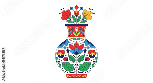 A vibrant ornate ceramic vase is filled with colorful wildflowers presented as a striking silhouette high quality professional detailed modern elegant
