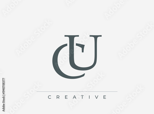 Stylized letter c and u creative logo design element