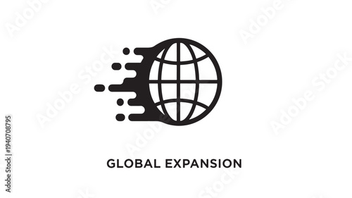 A  vector graphic depicting a globe with dynamic motion lines, symbolizing global expansion and business growth.