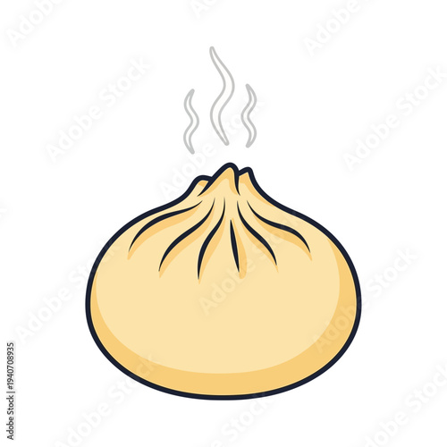 A simple, stylized illustration of a steaming hot, freshly made bao bun, a popular Asian dumpling.