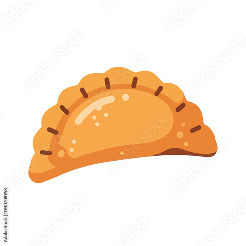 A simple, flat illustration of a golden-brown empanada with a crimped edge, set against a white background.