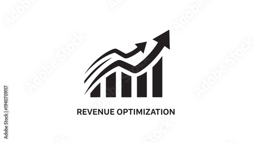 A  graphic illustrating revenue optimization with a growing bar graph and upward arrow on a clean white background, conveying success and financial growth.