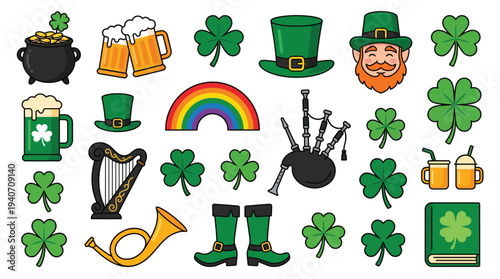 Lucky irish symbols and festive elements for st patricks day celebration