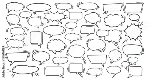 Collection of various speech bubbles and text boxes for comic strips