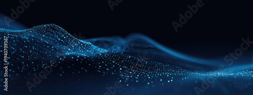 Abstract Blue Wave Particle Flow on Dark Background.