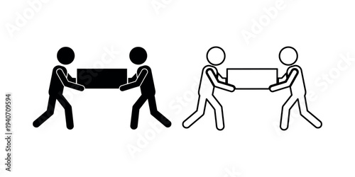 Two pairs of stick figures carrying rectangles