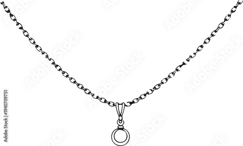 chain with pendant Hand-drawn Sketch Drawing Vector Illustration, Line Linear Symbol Black and White Engraving, Isolated