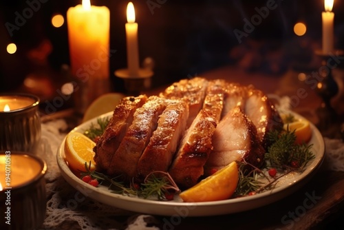 A plate of food with fresh orange slices. Perfect for adding a pop of color to any meal or recipe.