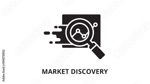 A  illustration of a magnifying glass over a graph on a square, symbolizing market research and analysis on a white background.