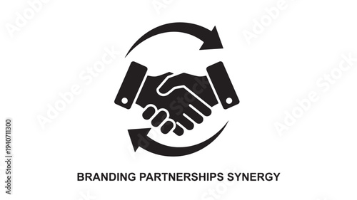 A  logo depicting a handshake within a circular arrow, symbolizing business partnership and synergy, on a clean white background.