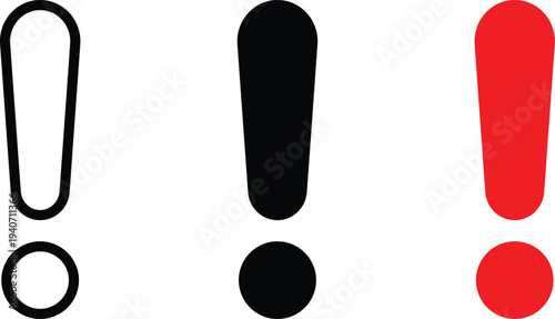 Exclamation marks in black and red white background punctuation