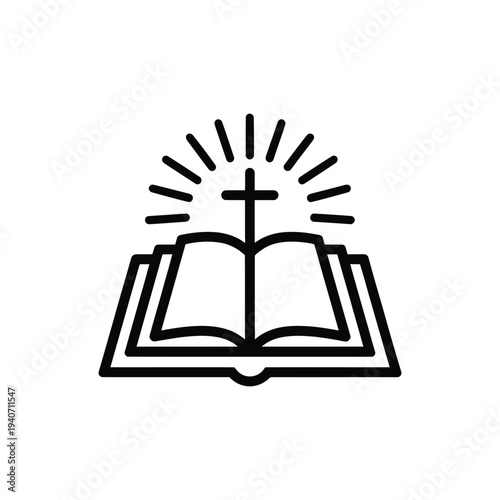 Open book with a radiating cross symbol.
