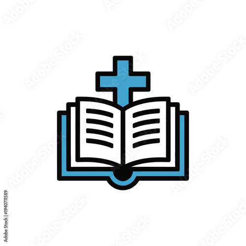 Open book with a blue Christian cross.