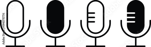 Four black and white microphone in different fill styles microphones audio recording