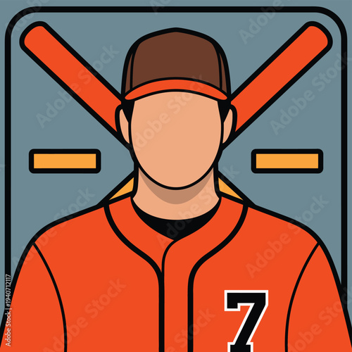 Stylized baseball player avatar wears an.