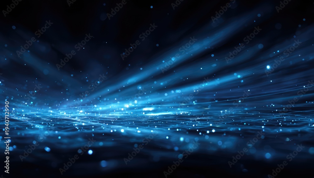 Obraz premium Abstract Blue Light Particles Flowing on Dark Background.